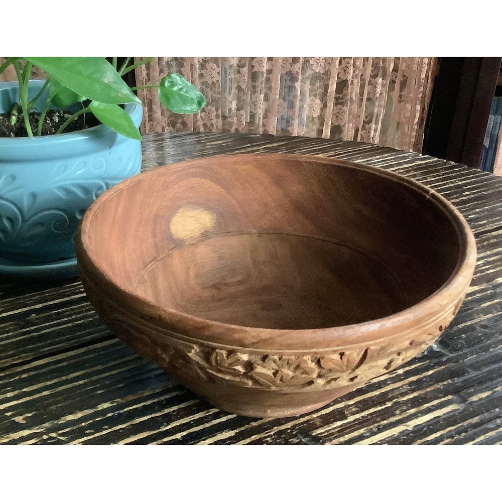 Vintage Wood Bowl - Antique Salad Bowl- Rustic Wooden Bowl